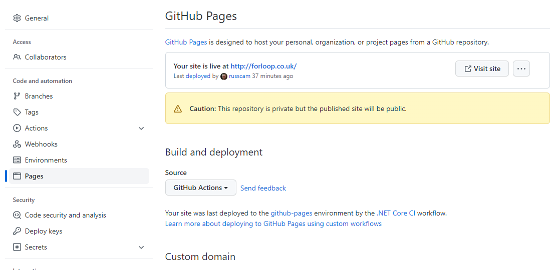 GitHub Pages deployment source